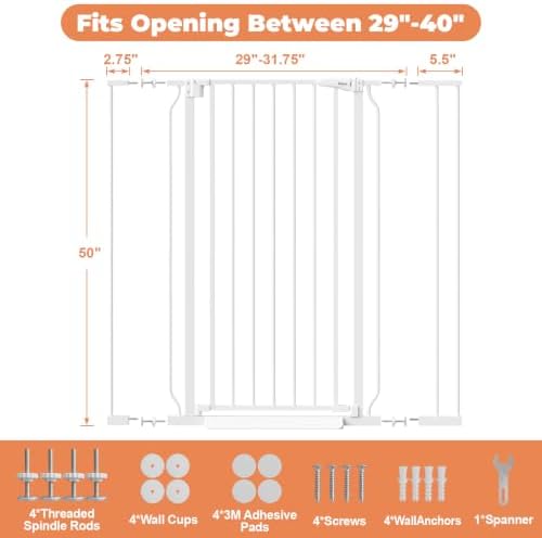 50" Extra Tall Baby Gate No Drilling, Auto Close Dog Gate, White - Image 6