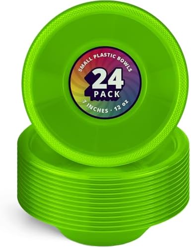 DecorRack 24 Lime Green Plastic Bowls, 7 in Disposable 12 oz Bowl by DecorRack