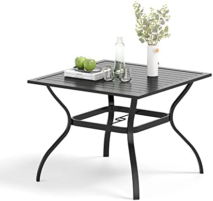MIXPATIO Patio Table w/Umbrella Hole, Black Metal Dining Table for 4 by MIXPATIO