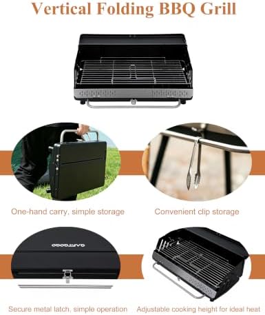 Vertical Folding BBQ Grill, Charcoal Grill with Enameled Charcoal Pan, Chrome-Plated Cooking Grid, High Stand Up Design, Portable Outdoor Barbecue for Camping Backyard Patio 4-8 Persons - Image 4