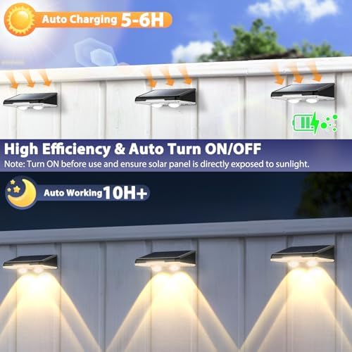 Brightever Solar Fence Lights Outdoor Black 16-Pack, 3000K/5000K/6500K - Image 3