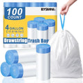 BYSNOW 4 Gallon 100 Counts Small Drawstring Trash Bags, Clear Garbage Bags by BYSNOW