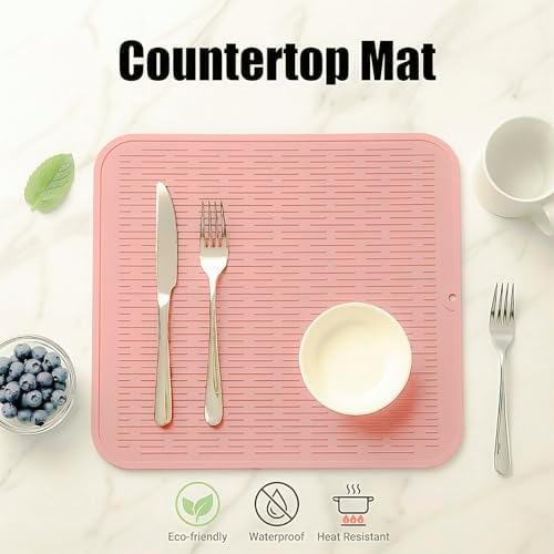 MicoYang Silicone Dish Drying Mat for Multiple Usage,Easy clean,Eco-friendly,Heat-resistant Silicone Mat for Kitchen Counter or Sink,Refrigerator or Drawer Liner Pink XL 18 inches x 16 inches - Image 3