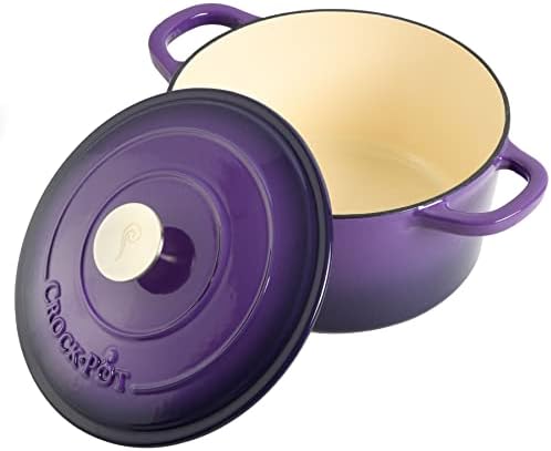 Crock-Pot Artisan 5-Quart Round Enameled Cast Iron Dutch Oven – Lavender Purple, Durable Heavy-Duty Cookware for Slow Cooking, Roasting, Baking with Lid - Image 4