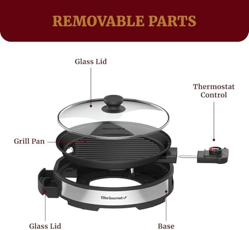 Elite Gourmet EMG6505G Indoor Electric BBQ Grill, Non-Stick, 12" - Image 5