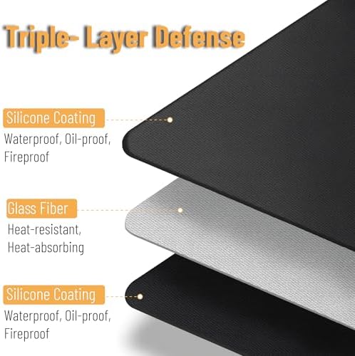 UNCO- Under Grill Mats for Outdoor Grill, 48" x 40", Black Double-Sided, Fireproof, Reusable, Portable, 3 Layers, Waterproof & Easy to Clean, Grill Matt for Outdoor Grill Deck Protector - Image 3