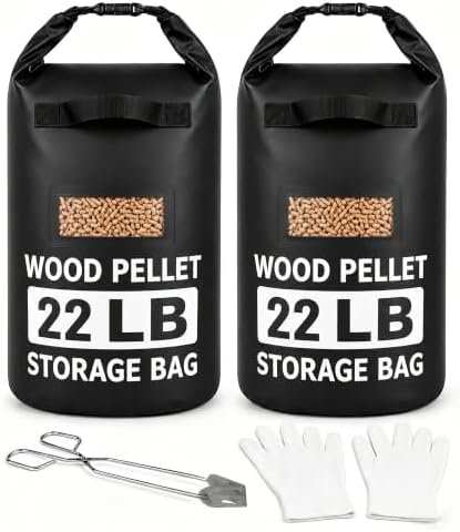 22LB Waterproof Wood Pellet Storage Bag with Free Gloves and Barbecue Tongs by Unknown