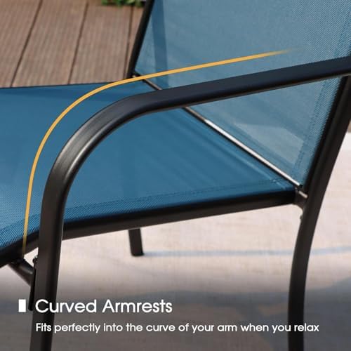 VICLLAX Patio Dining Set for 2, Outdoor Furniture Set Includes Small Table and 2 Stackable Sling Chairs, Bistro Set for Outside, Black Table and Blue Chairs - Image 5