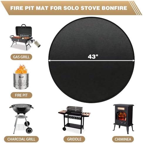 43" Fire Pit Mat for Solo Stove Bonfire - Round Fireproof Waterproof Under Grill Mat, Reusable Solo Stove Accessories for Deck Patio - Image 2