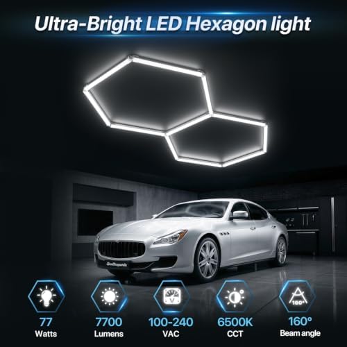 HYPERLITE Gen II Hexagon Garage Lights: 77W 7700LM 2 Grids DIY Hexagon Led Light, 6500K Ultra Bright Honeycomb Hex Lights, Easy Install, Durable Design for Garage, Shop, Basement, Barber, Homegym - Image 2