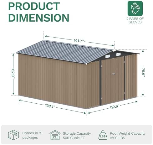 JUMMICO 10x12 FT Outdoor Storage Shed, Heavy Duty Metal Shed with Lockable Door&Slooping Roof, Tool Shed for Garden Backyard Patio(Brown) - Image 2
