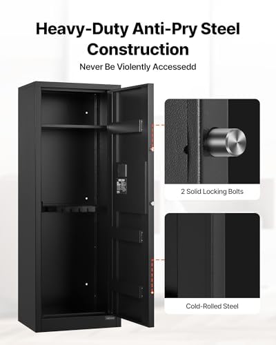 VEVOR 6-8 Gun Safe, Long Gun Cabinet for Rifles and Pistols, Quick Access Rifle Safe with 3 Ammo Slots and 2 Adjustable Racks, Large Digital Cabinet with Key and Password Lock - Image 5