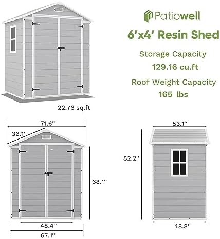 Patiowell 6x4 FT Resin Outdoor Storage Shed with Floor, Light Gray - Image 2