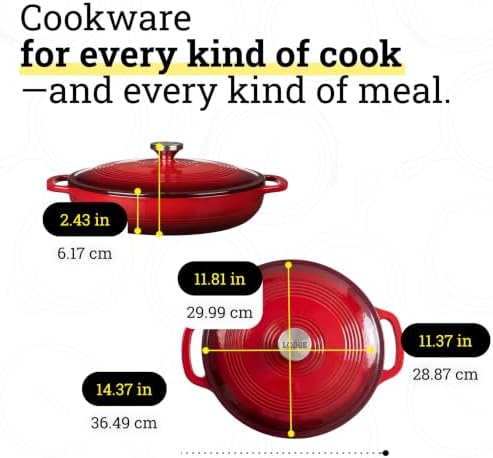Lodge Essential Enamel Cast Iron Braiser, 3.6 Quart, Island Spice Red - Image 6