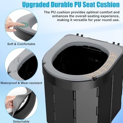 PAHTTO Portable Camping Toilet, Foldable Toilet for Adults with Detachable Phone Shelf and Toilet Paper Holder, Waterproof Porta Potty with Lid for Camping, Hiking, RV Travel, Road Trips - Image 2