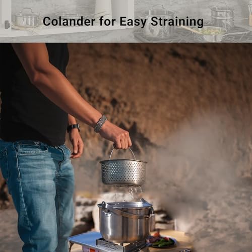 Camping Cookware Set 304 Stainless Steel Cooking Pots Pan Set with Travel Tote Bag for Camping Outdoor Kitchen Cooking Picnic for 4-6 - Image 6