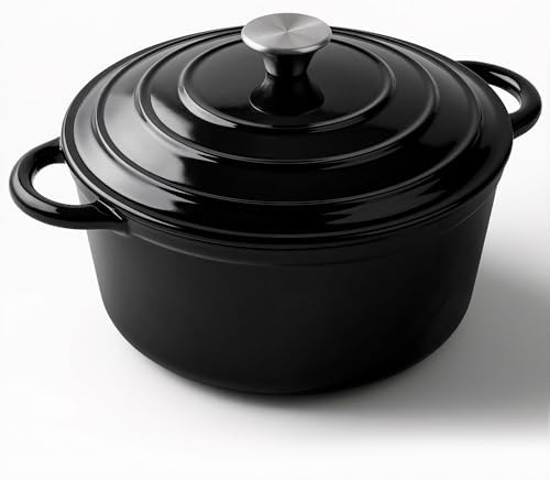Miereirl 6 Quart Enameled Dutch Oven Pot with Lid, Cast Iron Dutch Oven with Dual Handles for Bread Baking, Cooking, Non-stick Enamel Coated Cookware (Black) by Miereirl