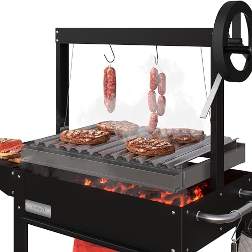 KoolMore 50 in. Charcoal Grill BBQ, Santa Maria Argentine Outdoor Grill with Interchangeable V Grates, Heavy Duty Barbecue Grilling Grill, Black - Image 2