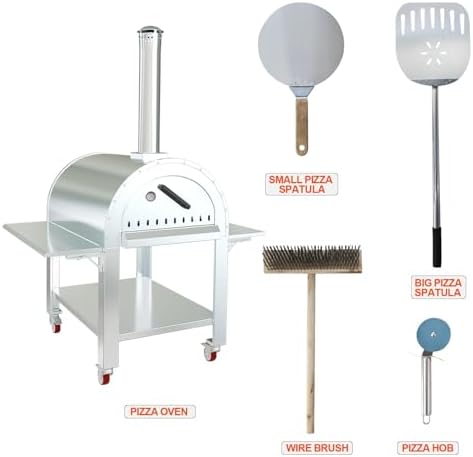 Wood-Fired Outdoor Pizza Oven 32 in – Stainless Steel 2-Layer Vertical Charcoal & Pellet Pizza Maker with 4 Wheels, Mobile Kiln-Style Pizza Grill, High Heat for Patio & Outdoor Kitchen Backyard - Image 5