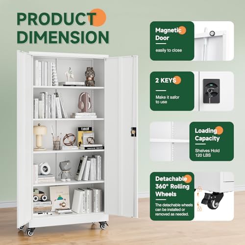 Letaya Metal Garage Storage Cabinets with Lock Door and Adjustable Shelves, Steel Tool Cabinets for Home,Office,Warehouse Organisieren (White, 74.41" H) - Image 6