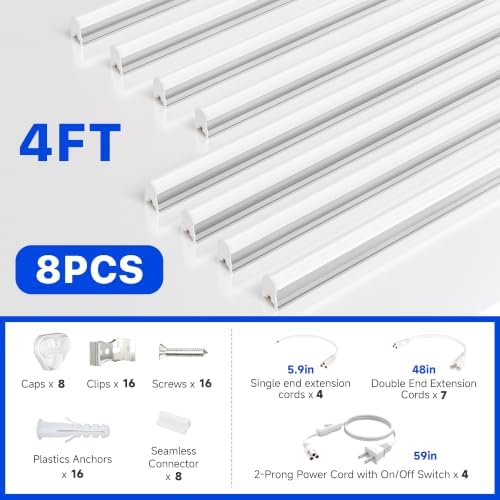 Ensenior 4FT LED Shop Lights, T5 6500K Super Bright Garage Lighting, 8 Pack - Image 5