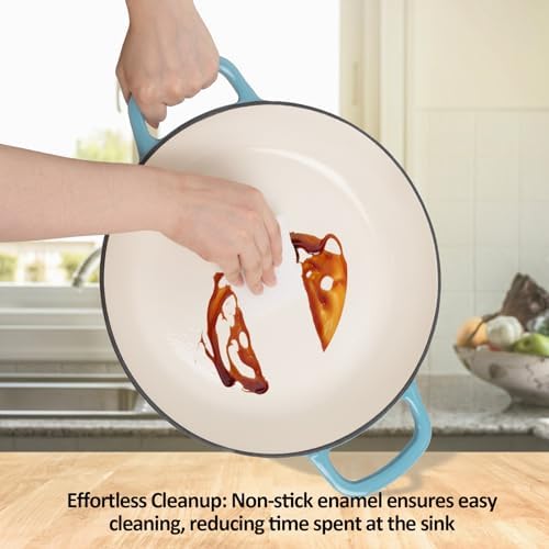 Enameled Cast Iron Dutch Oven, 3.8 Quart Dutch Oven Pot with Lid, Non Stick Cast Iron Pot, Round Oven Safe up to 500°F, Use for Marinate, Cook, Bake and Serve – Gradient Blue - Image 7