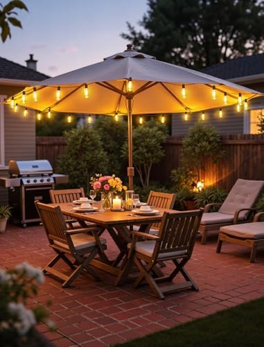 Larkvue 50FT(2x25FT) Outdoor String Lights, Patio Lights with 20+2 LED Dimmable Waterproof ST38 Vintage Shatterproof Bulb for Bistro Cafe Fence, Brown - Image 3