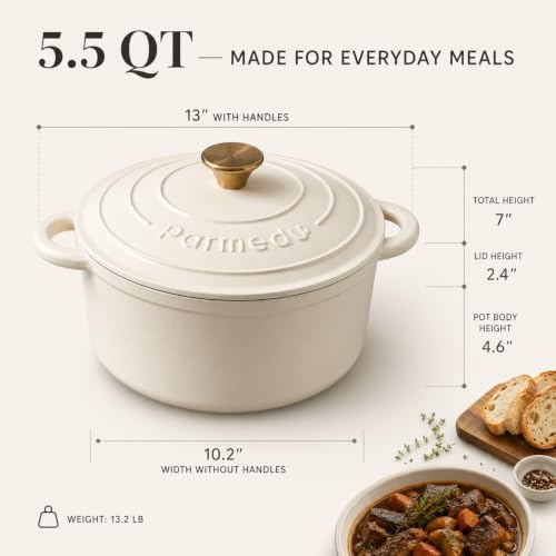 Parmedu 5.5QT Enameled Cast Iron Dutch Oven for Sourdough Bread White - Image 6