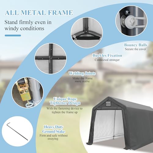 8x14 Ft Outdoor Storage Shelter, Heavy Duty Waterproof Portable Shed with Roll-up Zipper Door and Ventilated Windows for Motorcycle, Bike, Tools - Image 2