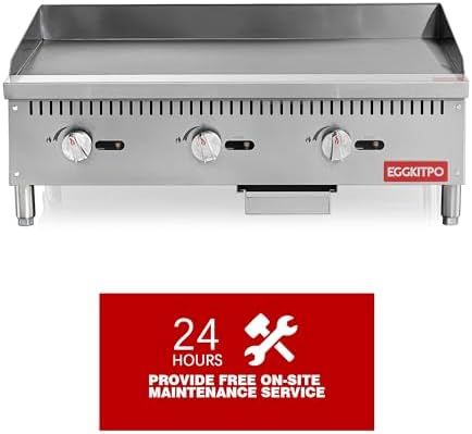 EGGKITPO 36 Inch CSA Certified Commercial Propane/Natural Gas Griddle Manual Controls 90,000 BTU Countertop Flat Top Grill Hot Plate with Independeent Knob 3 Burners Teppanyaki Grill for Restaurant - Image 4