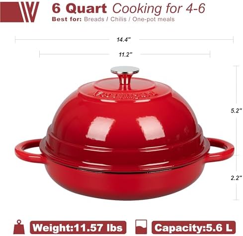 VORRINGARD Cast Iron Enameled Dutch Oven Pot with Lid for Bread Baking, Bread Oven, 6 Quart, Red - Image 2