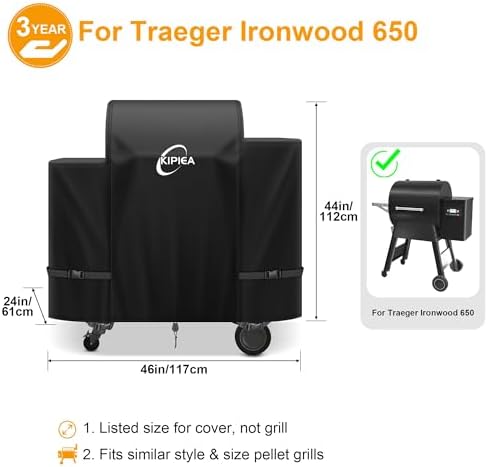 Kipiea 600D Heavy Duty Grill Cover for Traeger Ironwood 650, Waterproof Wood Pellet Smoker Cover with Windproof Buckles, Pellet BBQ Grill Covers for Outside Anti-UV, No Tear, No Fading - Image 2
