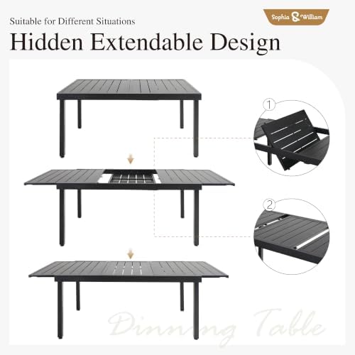 Sophia & William Extendable Outdoor Dining Set for 8, Grey Swivel Chairs - Image 3