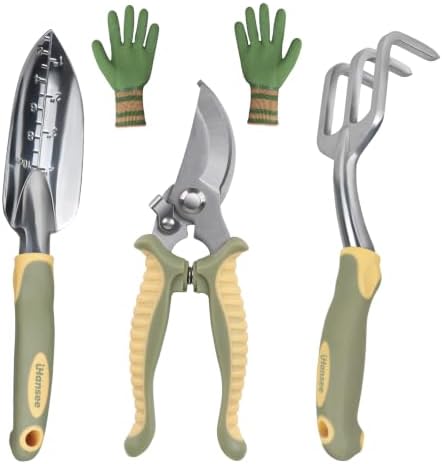 Green Garden Tools 4-Piece, Aluminum Alloy Gardening Hand Tool Set by iHansee