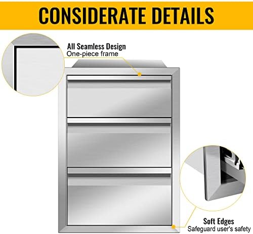 Outdoor Kitchen Drawers Stainless Steel 16W X 21H X 23D Inch, Flush Mount Triple BBQ Island Drawers with Hidden Handle for Outdoor Kitchens, Patio or Grill Station - Image 4