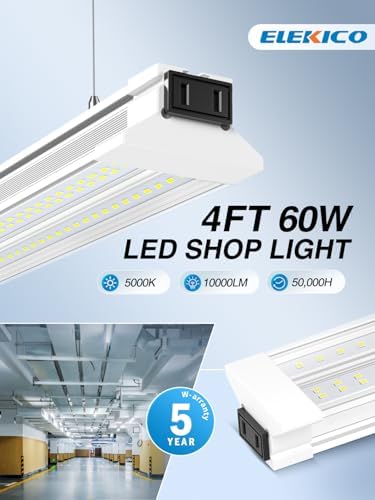 60W 4 Foot Led Shop Lights 2Pack Linkable Ceiling Or Hanging Mount for Shop - Image 2