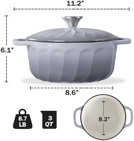 Enameled Cast Iron Dutch Oven Pot with Lid, 3 QT Small Dutch Oven - Image 2