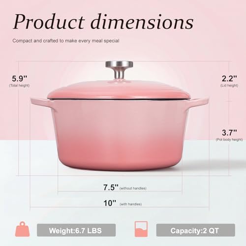 Overmont Enameled Cast Iron Dutch Oven - 2QT Pink Heart-Shaped Mini Pot - Image 6