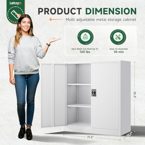 Letaya Metal Storage Cabinets with Lock Door,2 Adjustable Shelves Organizer Steel Storage Cabinets for Home,Office,Warehouse,Garage,Employee Lockers(White) - Image 3