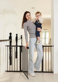 53.46"-55.63" Baby and Pet Safety Gate, 30" Tall Metal Walk-Thru Gate for Doorways & Stairs, Easy One-Hand Open, Dual Lock, Extensions & Wall Mounts Included (Brown, 29"-54" W x 30.5“H) by SafeGo