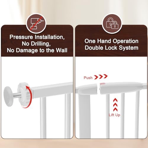 DEARBB Extra Wide Baby Gate Ultra Narrow Spacing 30.11-77.36" Pressure Mounted Double Lock Swing Auto Close Walk Through Metal Safety Pet Gate for Stairs and House Doorway Kitchen - Image 4