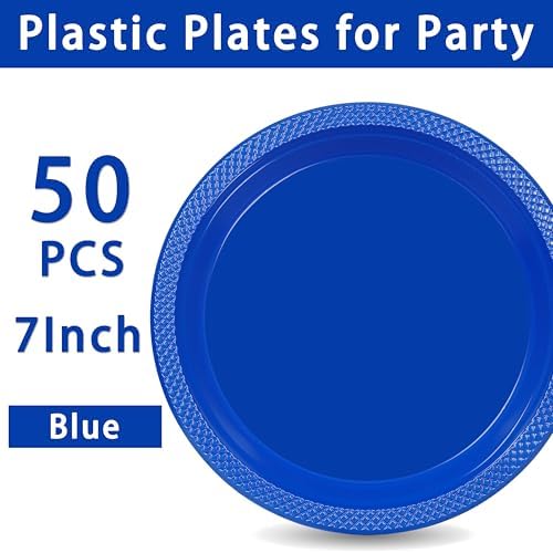 WELLIFE 7 Inch Royal Blue Plastic Plates 50 Count - Image 7
