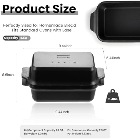 Cast Iron Dutch Oven for Sourdough Bread baking, 9×5 Loaf Pan with Lid, Bread Pans for Homemade Bread, 2 in 1 Dutch Oven Pot with Lid, Pre-Seasoned (4.5 QT) - Image 2
