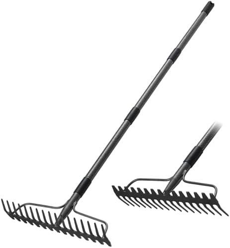 Garden Rake, 63 Inch Long Handle with 17 Tongs, Heavy Duty Metal Bow Rake for Loosening Leveling Soil, Garden Leaf Rake for Raking Leaves Grass , Weeding, Metal Yard Thatch Lawn Care Garden Tool by Lilyvane
