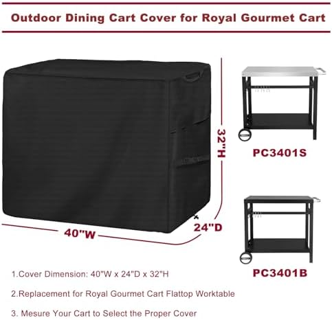 Outdoor Dining Cart Cover for Royal Gourmet Cart Flattop Worktable PC3401S PC3401B, for 40 inch Outdoor Utility Cart, 600D Outdoor Waterproof Weather Resistant Cover - Image 2