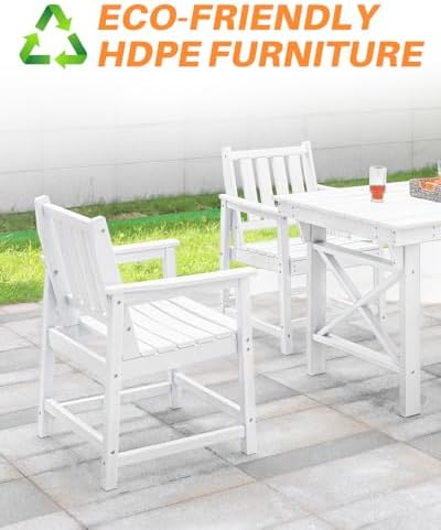 Patio Dining Chair Set of 2, HDPE Outdoor Dining Chair, Ergonomic HDPE Dining Chairs with Deep Seating, All Weather Outdoor Chairs Furniture for Backyard, Deck, Garden, Poolside, Pearl - Image 5