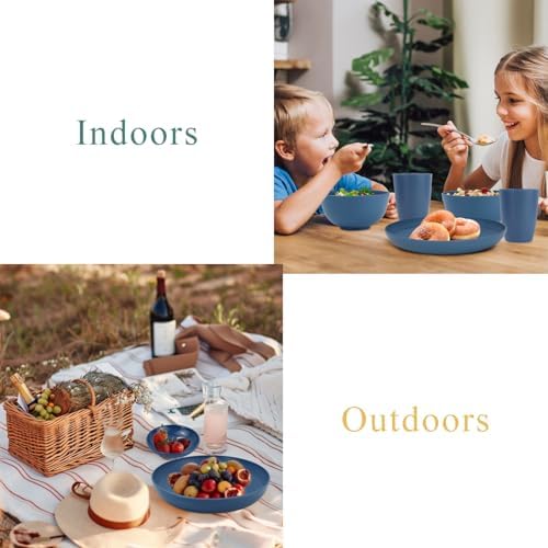 Wrova Wheat straw plates and bowls sets of 16 - Unbreakable wheat straw dinnerware sets for camping - Alternative plastic dinnerware set service for 4 - Microwave safe and Dishwasher safe bowls. Blue - Image 5