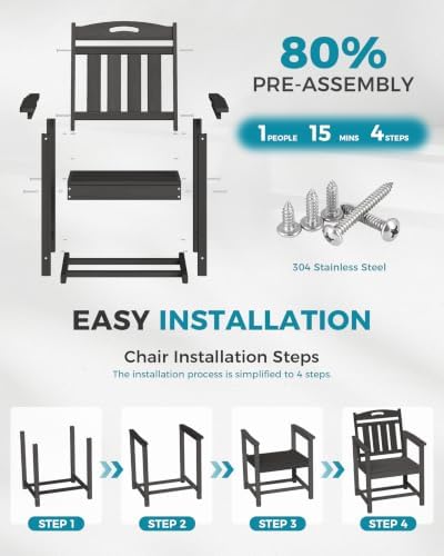 Ciokea HDPE Outdoor Patio Dining Chairs Set of 2, All-Weather, Grey - Image 6