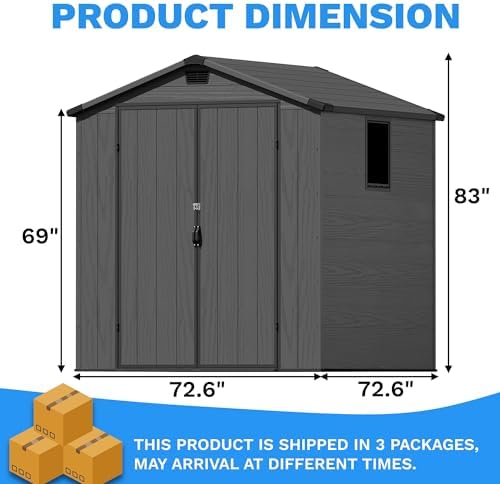 Greesum 6x6FT Plastic Outdoor Storage Shed with Floor, Dark Gray - Image 2