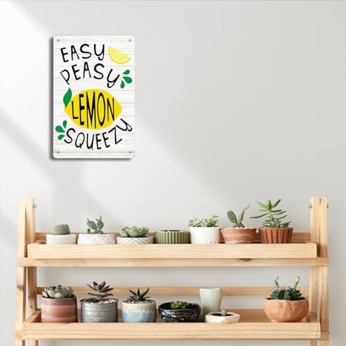 BEASTZHENG Lemon Metal Tin Sign Wall Art Decor Easy Peasy Lemon Squeezy Square Metal Desk Decoration Summer Tin Block Tiered Tray Sign for Shelf Home - Image 6